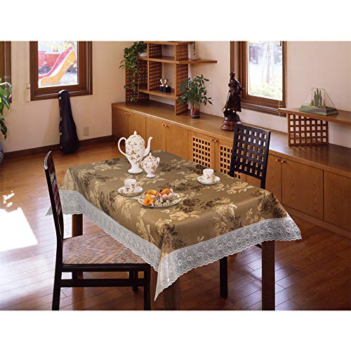 Freelance PVC Tuscany Flannel Backing Dining Table Cover Cloth Tablecloth Waterproof Protector, 4-6 Seater, 54 X 78 inches, Rectangle (with White-Laced Edges), Product of Meiwa, Japan