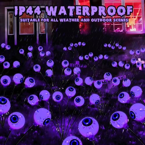 BrizLabs Halloween Eyeball Lights, 2 Pack 12 LED Solar Halloween Lights, 2 Modes Outdoor Spooky Walkway Light, Purple Swinging Firefly Light, Outside Purple Pathway Lighting for Yard Garden Lawn Party by BrizLabs - Image 6