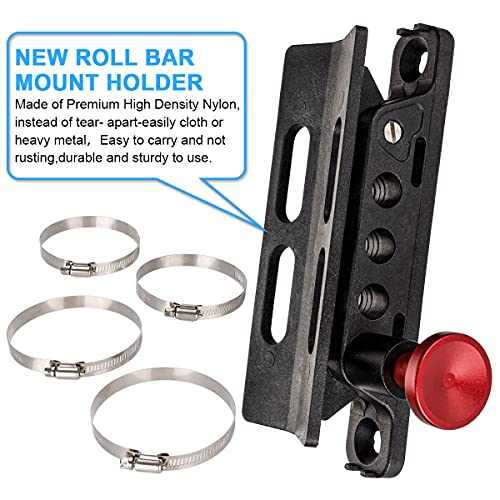 New Universal Fire Extinguisher Bracket Holder High Density Nylon Adjustable Roll Bar Mount Bottle Holder with 4 Clamps for Wrangler TJ JK JL JKU UTV Polaris RZR Range (Black with Red Knob)