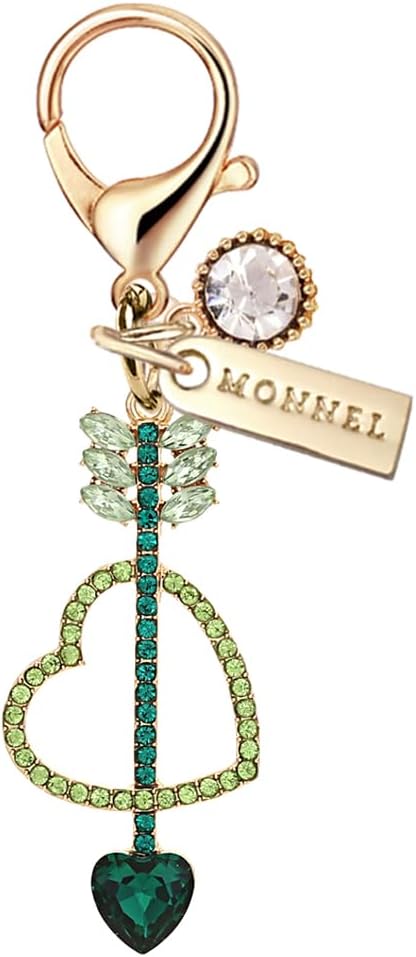 MC529 Crystal Cupid's Love Arrow Lobster Clasp Charm for Women with Velvet Bag (Green,1 Piece)