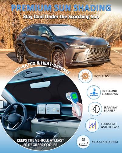 Image of Sun Shade for Lexus RX 350 /350h 300 450 /450h Windshield Sunshade Custom Fit 2023-2025 Lexus RX Accessories Front Window Cover Retractable Sun Visor Protector Keep Interior Cool UV Blocker