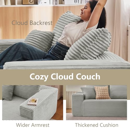 Image of 167.7 inch Sectional Cloud Couch for Living Room, Stupendous U Shaped Sofas, Modular Floor Deep-Seat Sofa, Big Comfy Corduroy Couches Set with Fluffy Memory Foam, No Assembly Required, Grey