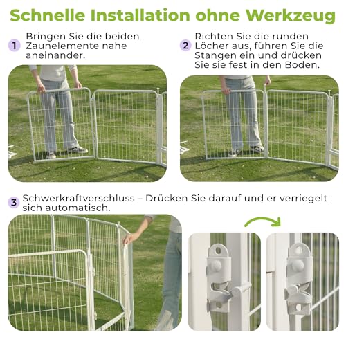 SunsGrove 8-teilig Welpenauslauf 80cm Hoch, Rutschfester Hundestall für drinnen mit 1 Türen, Anti-Rost Hundezaun, Automatische Verriegelung, Weiß