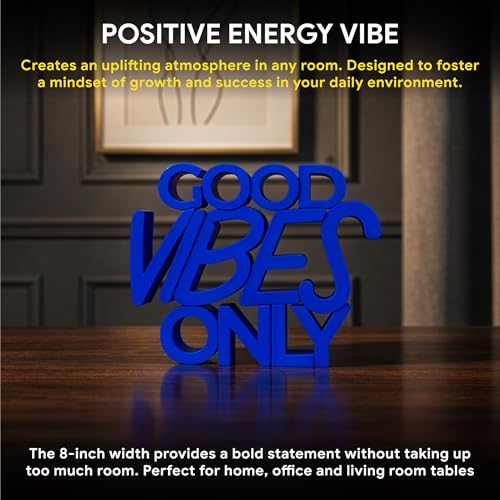 Image of Mad Masters Good Vibes Only Motivational Desk Decor - Aesthetic Table, Shelf & Wall Showpiece for Home Office, Business. Vastu Friendly Gifting, Royal Blue (20.3 x 16.5 x 2.5 cm)