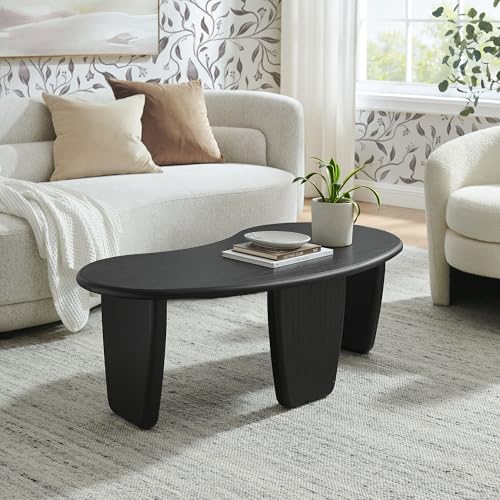 Modway Vetra Kidney-Shaped Free Coffee Table in Black Wood Grain – Funky Mid-Century Modern Cloud Center Table for Living Room