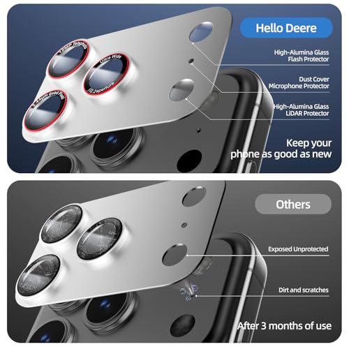 Image of HelloDeere 9H High-alumina Tempered Glass Camera Lens Protector for iPhone 17 Pro Lens , Military-Grade Shatterproof with Strong Adsorption, Full Coverage Case-Friendly Cover (Silver, iPhone 17 Pro - 2 Pack)