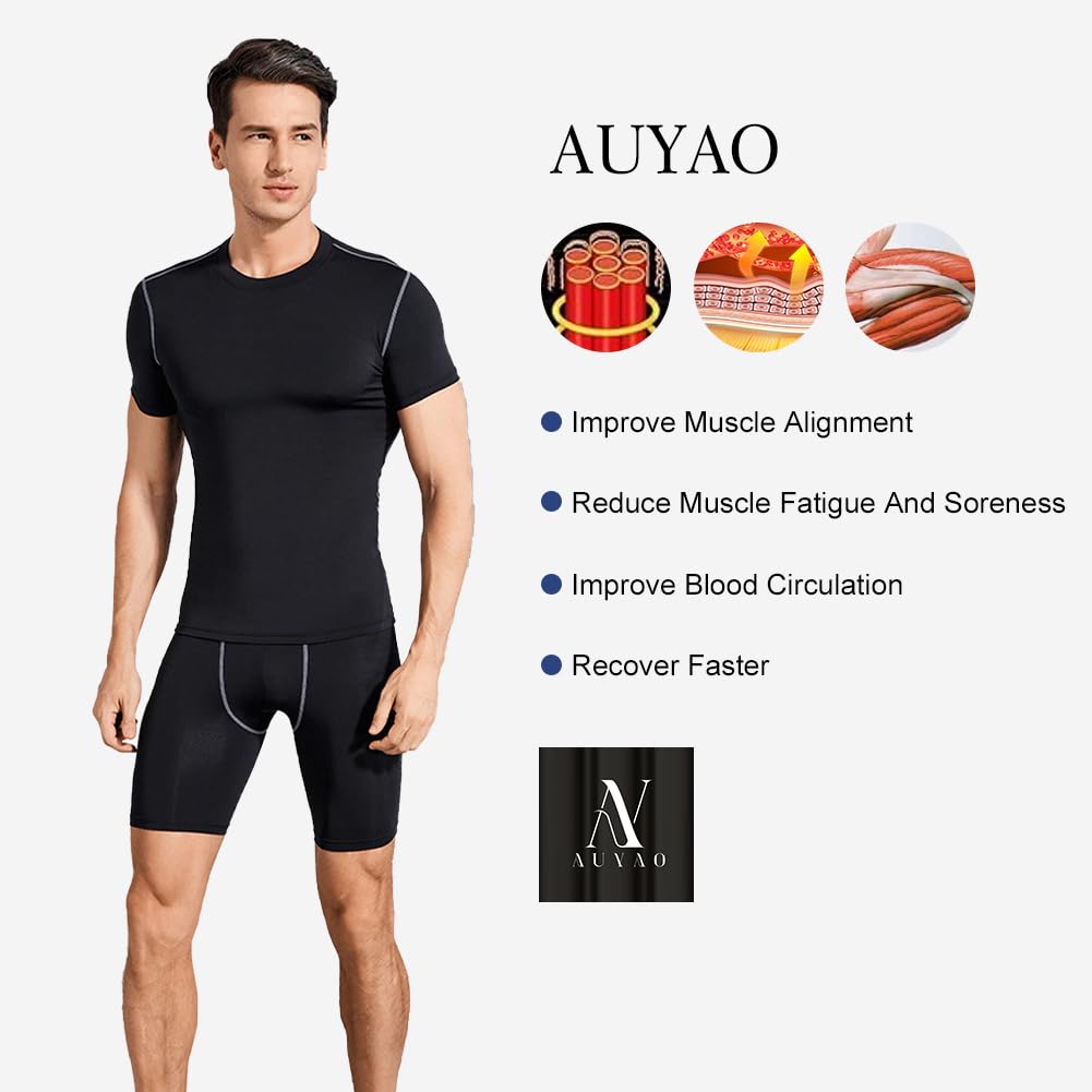 AUYAO Mallas Cortas Running Hombre 3Pcs Pantalones Cortos de Compresión Transpirable Secado Rápido Deporte Fitness Gym