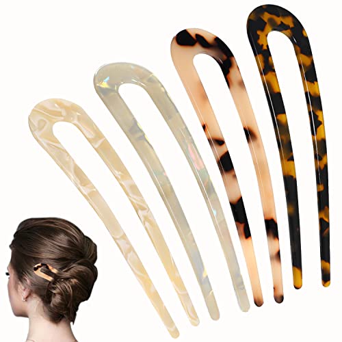 Fourches à cheveux françaises, 4 pcs épingles à cheveux tortue vintage rétro écaille de tortue épingles à cheveux en forme de U accessoires pour cheveux pour femmes fourches classiques en acétate Cover