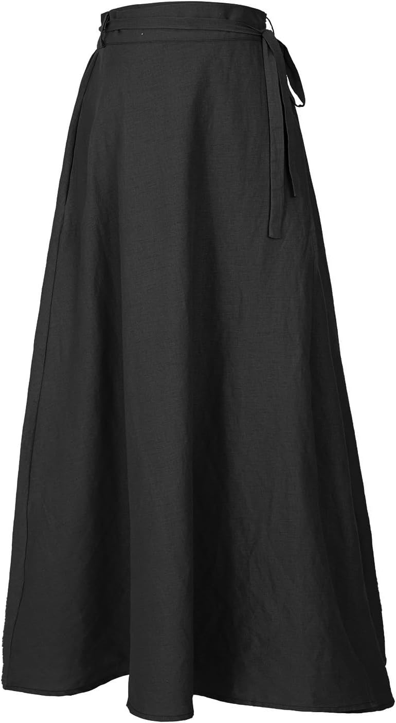 Mingyuezai Womens Wrap Skirt Ankle-Length Vintage Linen Skirts - Image 4