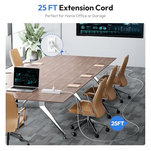 NTONPOWER 25 Ft Extension Cord,Power Strip with 10 Widely Spaced Outlets 2 USB Ports, Overload Protection, Wall Mountable for Indoor, Home, Office or Garage,White by NTONPOWER - Used condition - Image 2