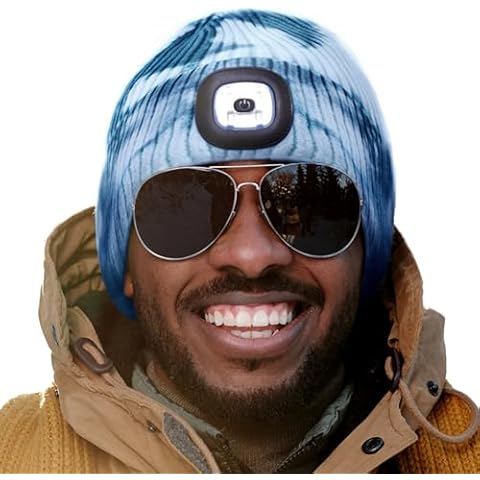 HEAD LIGHTZ Headlightz by Roq Innovation - Beanie with Light, Unisex LED Beanie Hat with Light Built in, Rechargeable, Blue Tie Dye Cover