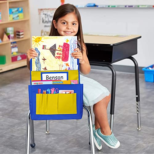 Godery Chairback Buddy Pocket Chart, Canvas Seatback Stuff Storage Pocket - Home, Classroom, Group Team Organizers For Child (Blue+Yellow) #TOP1