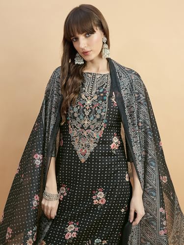 Image of SheWill Kurta Sets for Women - Red Rayon Aari Hand Work with Digital Floral Print Kurta with Pant and Chanderi Dupatta |Stylish Printed Summer Kurti Set