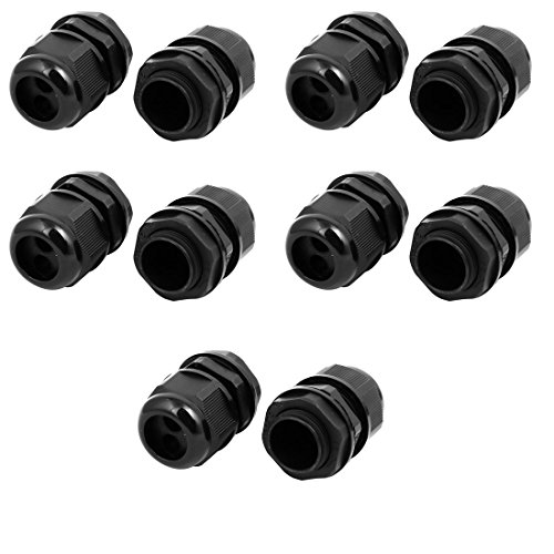 Aexit M25x1.5mm 6.4mm-8.7mm Transmission Adjustable 2 Holes Cable Gland Joint Black 10pcs