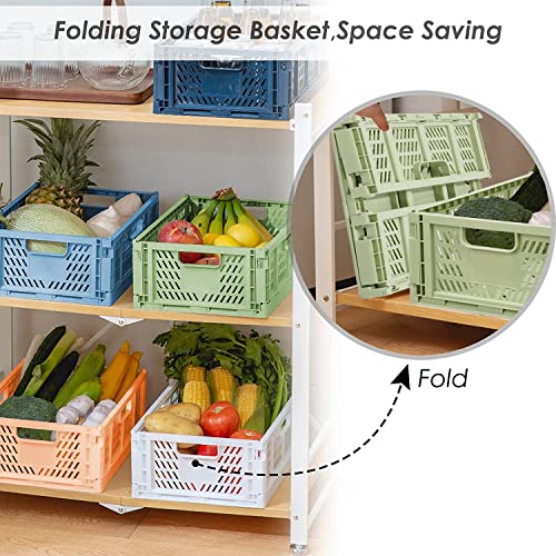 Tuevob Regalkörbe 4 Set Plastik Lagerkisten Faltbar Aufbewahrungsboxen Küche Schubladeneinsätze Stapelbare Regal Körbe Lagerkästen Transport boxen Schrankbehälter Cubes Home Office Schlafzimmer- Grün