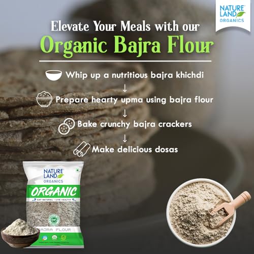 Image of Natureland Organics Bajra / Pearl Millet Flour 500 Gm (Pack of 5)- Organic Flour