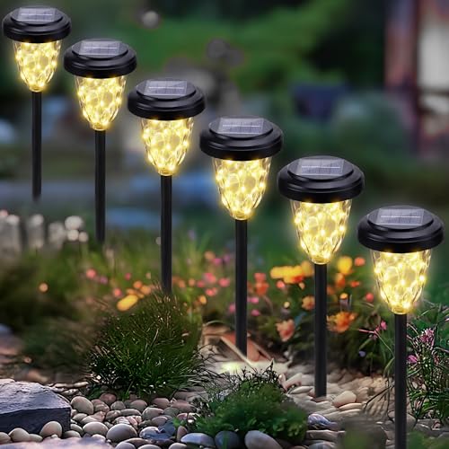Solar Pathway Lights Outdoor, 6 Pack 30 LED Solar Lights Waterproof, Solar Powered Landscape Lights with 2 Modes for Garden Yard Path Walkway Driveway Lawn Patio Outside Decoration - Warm White by iShabao - Used condition - CA$29.47