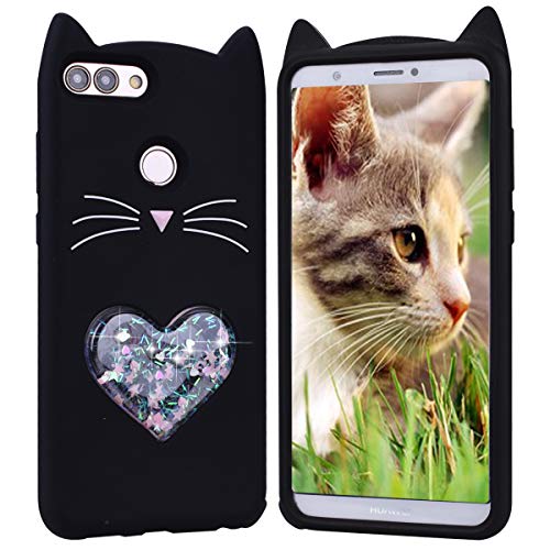 HopMore Gato Funda para Xiaomi Redmi 6A Silicona Dibujo 3D Divertidas Carcasa Kawaii Glitter Liquido Brillante Ultrafina Slim Case Antigolpes Caso Protección Cover Gracioso - Gatito Negro