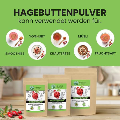 Alpi Nature Hagebuttenpulver 500g, Hagebuttenmehl ,Hagebutten getrocknet und gemahlen, Hagebutten Pulver