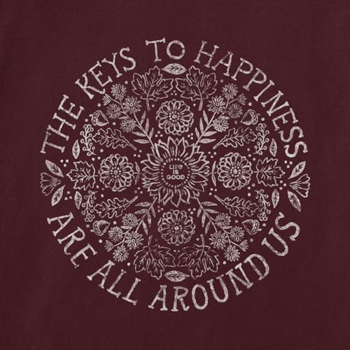 Life is Good Women's Keys to Happiness Flowers Crusher-FLEX Hoodie Tunic, Deep Burgundy2