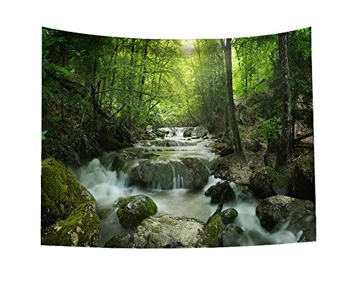 Nature Waterfall Tapestry, Fairy Image of Asian Waterfall by the Rocks in Forest Secret Paradise, Fabric Wall Hanging Decor for Bedroom Living Room Dorm