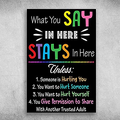 What You Say in Here Stays in Here Unless Poster - Someone is Hurting You Family Friend Gift Unisex, Awesome Decor Bedroom, Living Room Print, Decorative Wall Murals Jobs Teachers - Full Size 11"x17" 12"x18" 16"x24" 18"x24" 24"x36" Please Custom Your