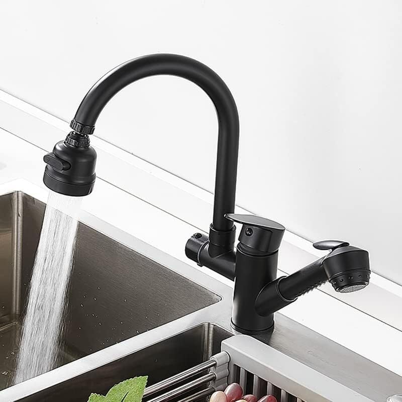 Robinet d'évier de cuisine avec sortie d'eau multifonctionnelle en laiton noir mat sur pont