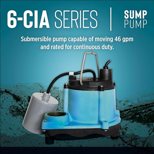 Image of Little Giant 6-CIA-RFS 115 Volt, 1 /3 HP, 2760 GPH Cast Iron Submersible Sump Pump with Piggyback Mechanical Float Switch, 10-Ft. Cord, Blue, 506171