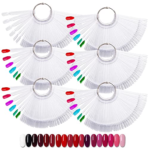 Fhdusryo 300Pcs Clear Nail Swatch Pop Sticks, Fan-Shaped Nail Colour Display Art Tips With 6 Metal Rings, Fake Practice Nail Board For Nail Salon And Beginners Nail Gel Polish Practice #TOP27