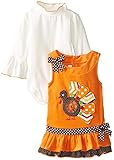 Bonnie Baby Girls' Orange Corduroy Jumper with Turkey Applique