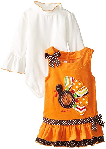 Bonnie Baby Girls' Orange Corduroy Jumper with Turkey Applique