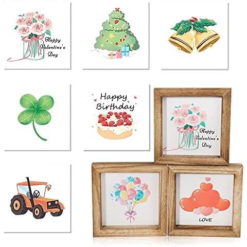 3D Wooden Photo Frame Shadow Box Display Case with 9 Photos of Double-Sided Printed Design, DIY Display Case for Memorabilia Photos Awards Medals, 15 x 15 cm Cover