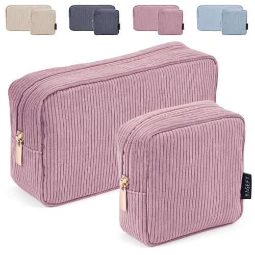 MAGEFY 2 Pcs Make up Taschen für Frauen, Kleine Kosmetiktaschen für Geldbeutel Cord Make up Pouch für Reisen Schule (Rosa)