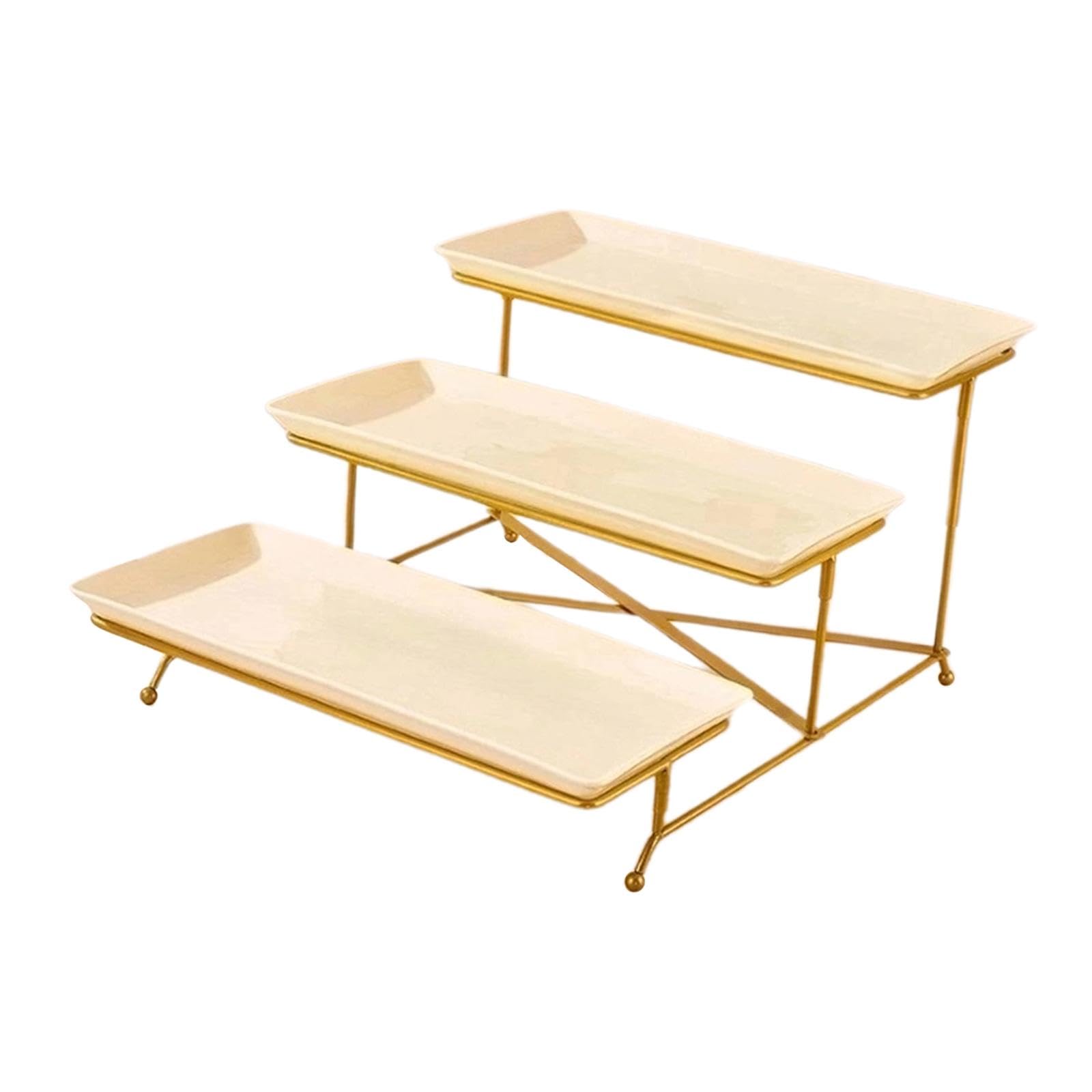 3 Tier Serving Stand Removable Table Display Set for Pastry Snacks Weddings Gold and Beige