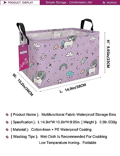 Image of Rectangular Unicorn Storage Basket | Fabric Organizer Bin for Toys,Books,Clothes,Gifts,Pets-Perfect for Home,Office,Nursery,Dorm,Shelf(Rec-Unicorn)
