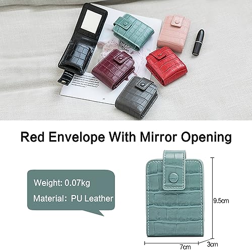 PORRASSO Lipstick Case Portable Mini Cosmetic Bag Women Lipstick Lip Gloss Bag with Mirror Travel Lipstick Holder for Storeing Lipstick Lip Glaze Powder Green - Image 3