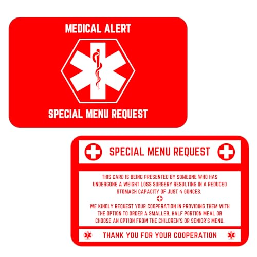 Image of Bariatric Card for Restaurants, Special Menu Request Card, Portion Control Restaurant Request for Bariatric or Gastric Sleeve Patients, Wallet Sized, Set of 2 (5, Red, 3.375in x 2.125in)