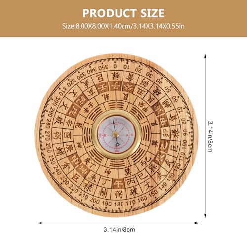 Brújula Feng Shui de Madera con Escala de Grados, Compacta, Redonda, Madera de Durazno miniatura 2