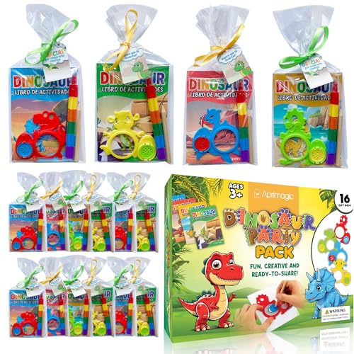 Aprimagic Pack 16 Libros de Actividades Dinosaurios y Bolsas de Regalo   Detalles Cumpleaños Niños   Regalos Cumpleaños Niños Colegio   Regalitos para Invitados   Bolsitas Cumpleaños Infantiles (16)