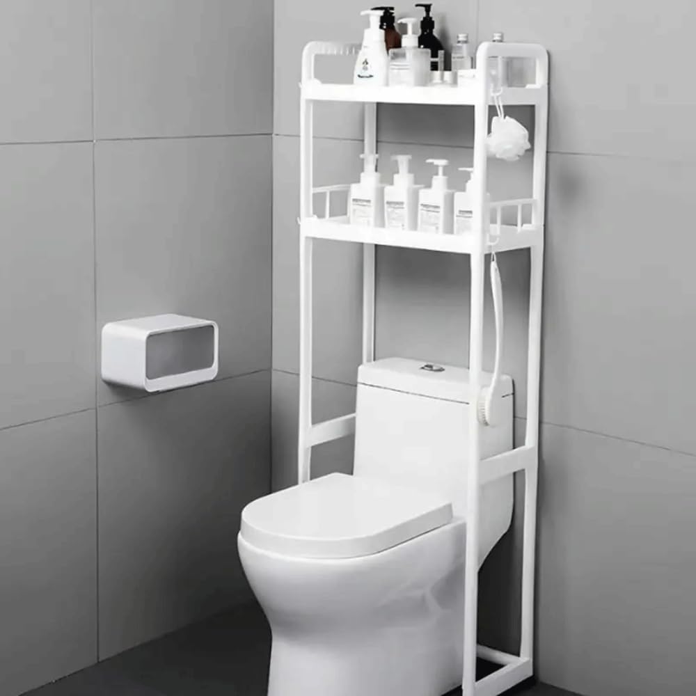 Over The Toilet Storage Shelf, 2-Tier Bathroom Rack Organizer Over Toilet, Freestanding Bathroom Storage Over The Toilet, Multipurpose Toilet Storage Rack for Laundry, Restroom