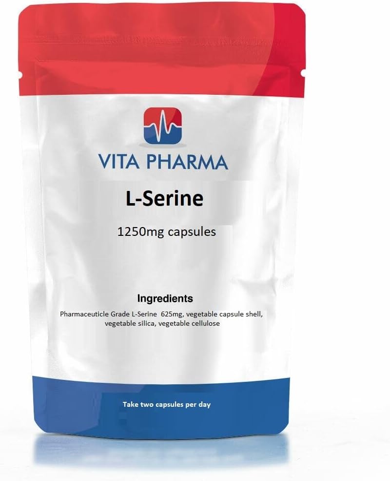 VITA PHARMA L-Serine 1250mg 60 Capsules, Brain & Cognitive Function, Mental Clarity & Focus, Muscle Health & Recovery, Nervous System Wellness
