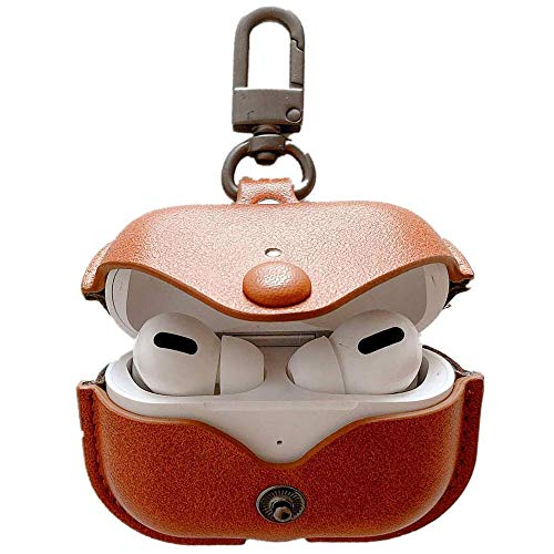 Genuine Leather Case Compatible with AirPods Pro Case 2nd/1st Gen (2023/2022/2019) VOMA Protective Cover for Apple AirPods Pro 2/Pro Wireless Charging Case with Keychain and Snap Lock Brown