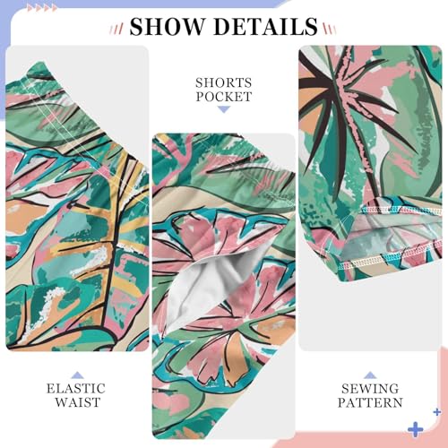 Watercolor Palm Leaf Boys Long Pants Soft Trousers Elastic Waist Kids Lounge Bottoms with Pockets S-XL4