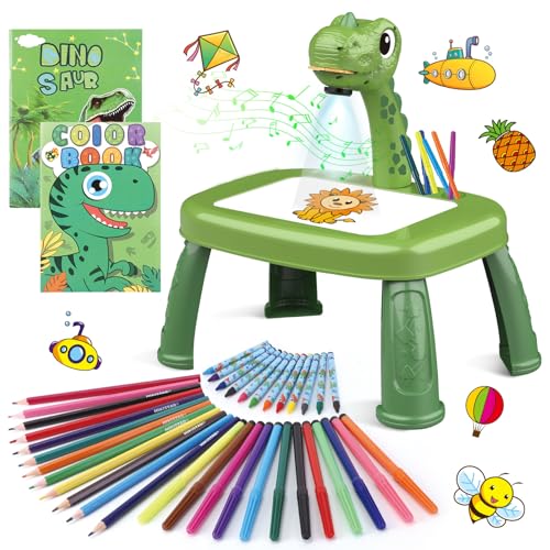 Projecteur de dessins de dinosaures pour enfants avec 72 modèles Projecteur pour enfants avec crayons,crayons de couleur,scrapbook, livre d'autocollants,autocollants de dinosaures,tampons