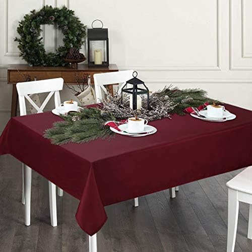 Yrendenge Red Tablecloth Washable Table Cover Rectangular Waterproof Tablecloths, Wipeable Table Cloth for Kitchen Dining, New Year, Valentine's Day, Birthday Party,Wedding,Winter, 130 x 220 cm
