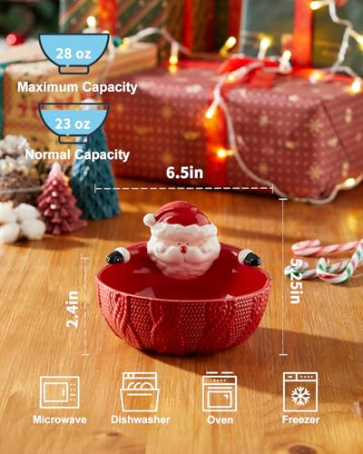 Ceramic Santa Christmas Candy Bowl, 6.5 Inch