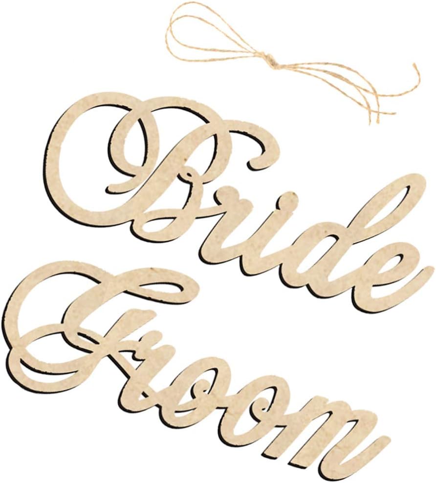 TOYANDONA Bride to be Sign 2pcs Wedding Chair Banner Bride Groom Wood Sign Letter Wall Hanging Decoration Wedding Photo Booth Prop Anniversary Party Decor Supplies Beige Bride and Groom Chair Signs