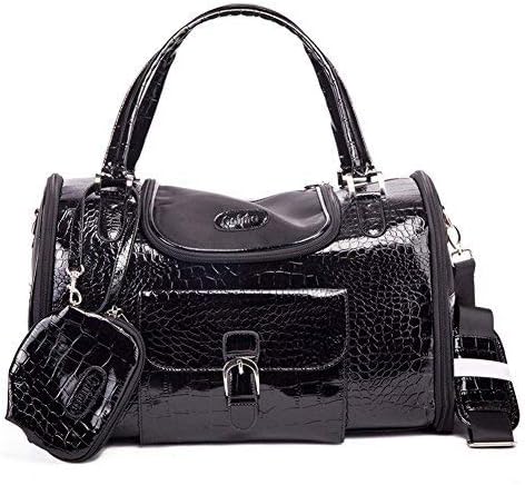 BETOP HOUSE Black Fashion Dog Carrier PU Leather Dog Handbag Dog Purse Cat Tote Bag Pet Cat Dog Hiking Bag, Small 13.4"x8.7"x7.9"