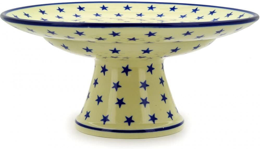 Polmedia Polish Pottery Cake Stand - Starburst Americana Pattern Handmade in Boleslawiec Poland by Ceramika Artystyczna + Certificate of Authenticity