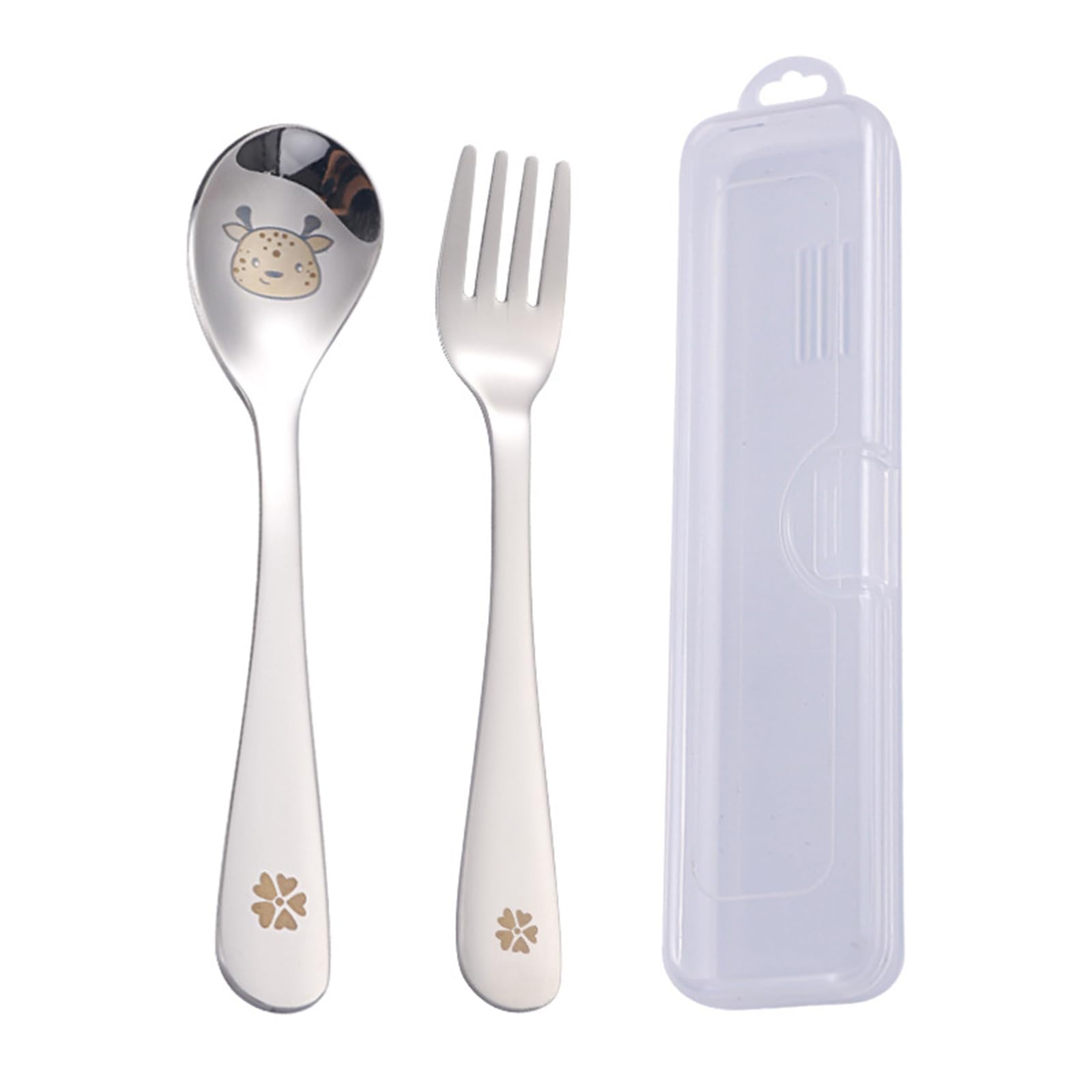 Spoon & Fork Set with Storage Case Stainless Steel Kids Cutlery Food Feeder Toddler Learn to Eat Utensils Set Baby Utensils Stainless Steel